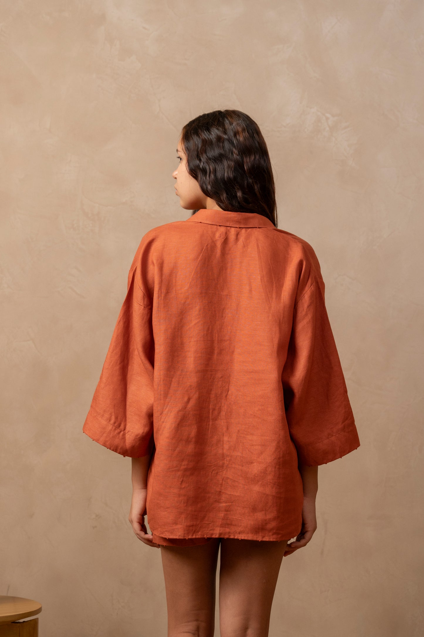 Tulua Women's Oversized Shirt, Hemp Sustainable Fabric,  Back view, Lounge set, comfort style, Co-ord, Beach vacation outfit, work outfit, casual, formal wear, work from home