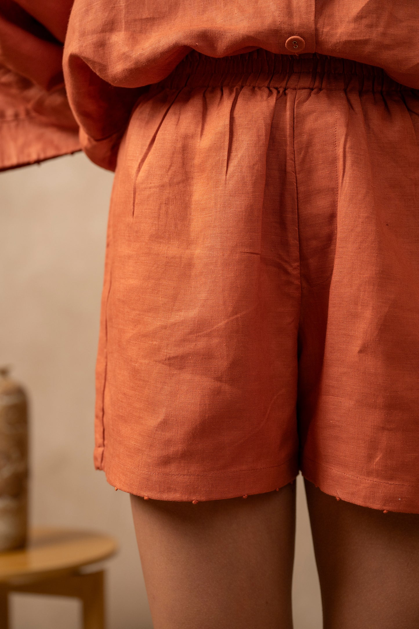 Tulua Women's Shorts, Natural Hemp Sustainable Fabric,  Close Up view, Lounge set, comfort wear, Co-ord, Beach vacation outfit, Work From Home outfit