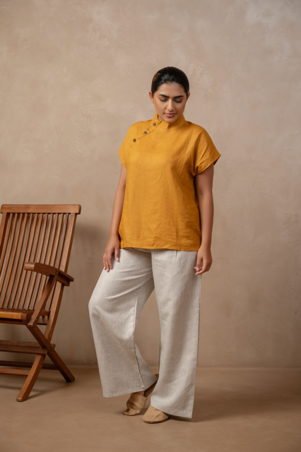 Avika | Chinese Collar Top in Gold - The Tulua Shop