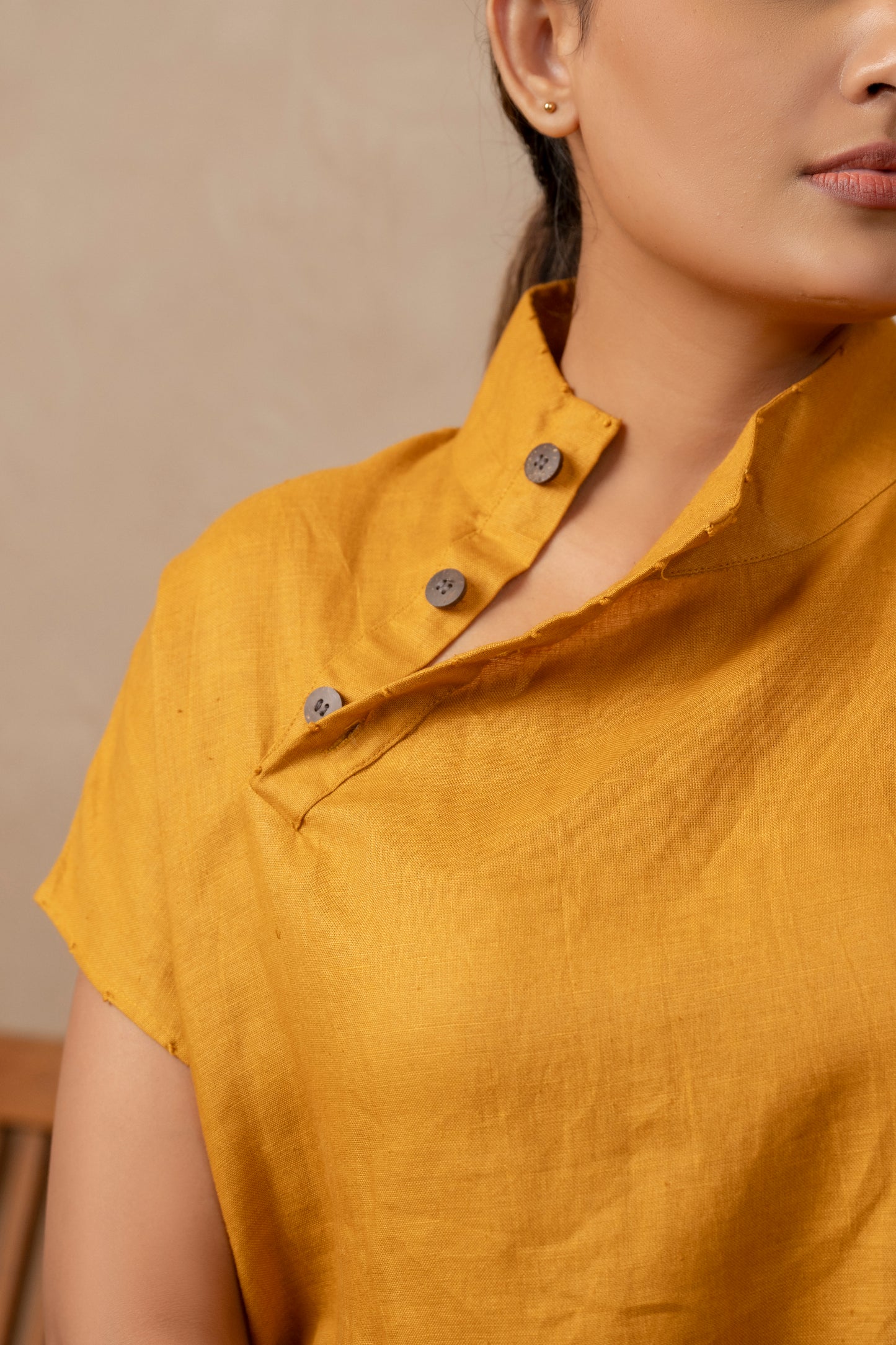 Avika | Chinese Collar Top in Gold - The Tulua Shop