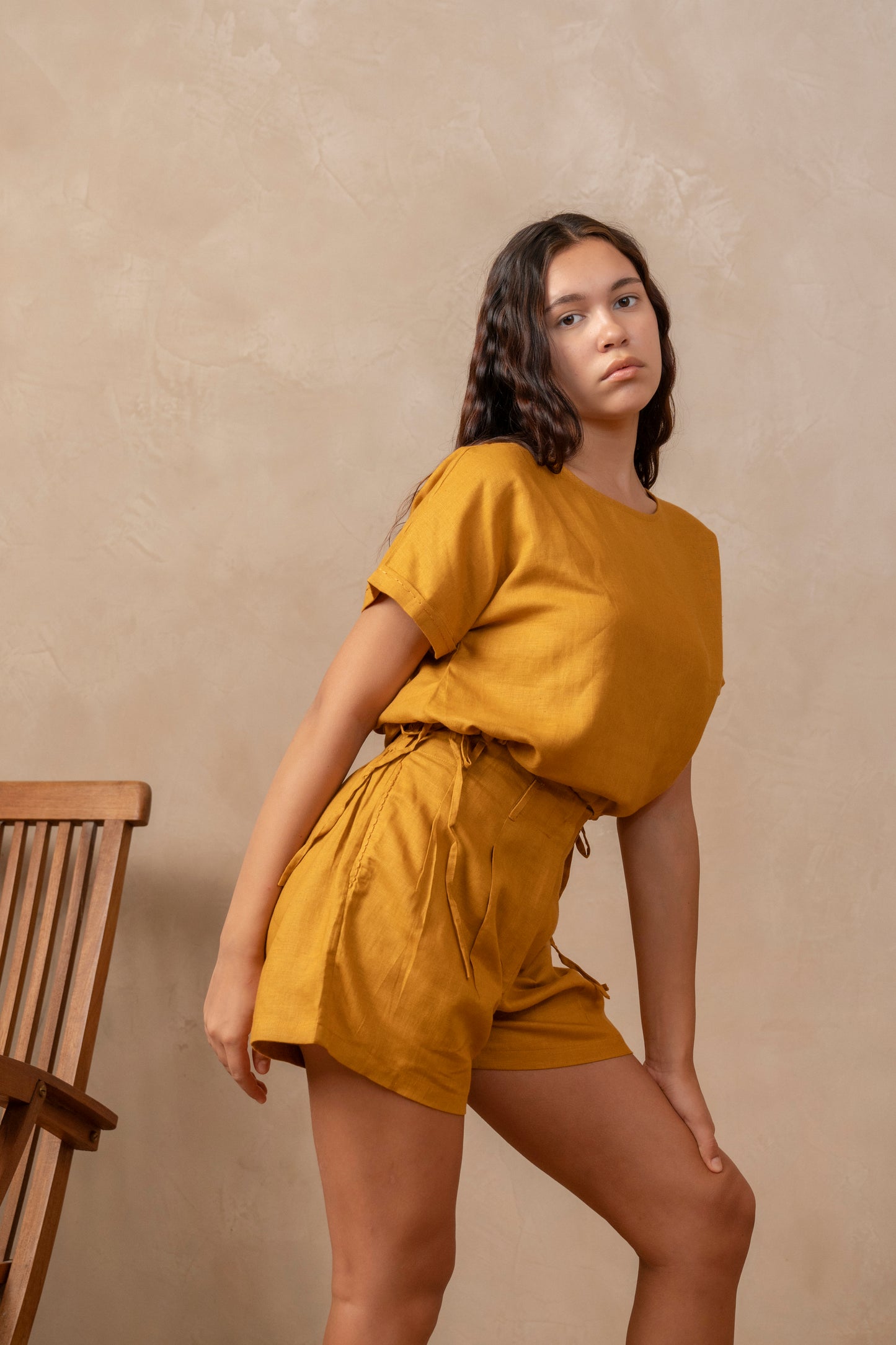 Dhrti | Pleated Shorts in Gold - The Tulua Shop