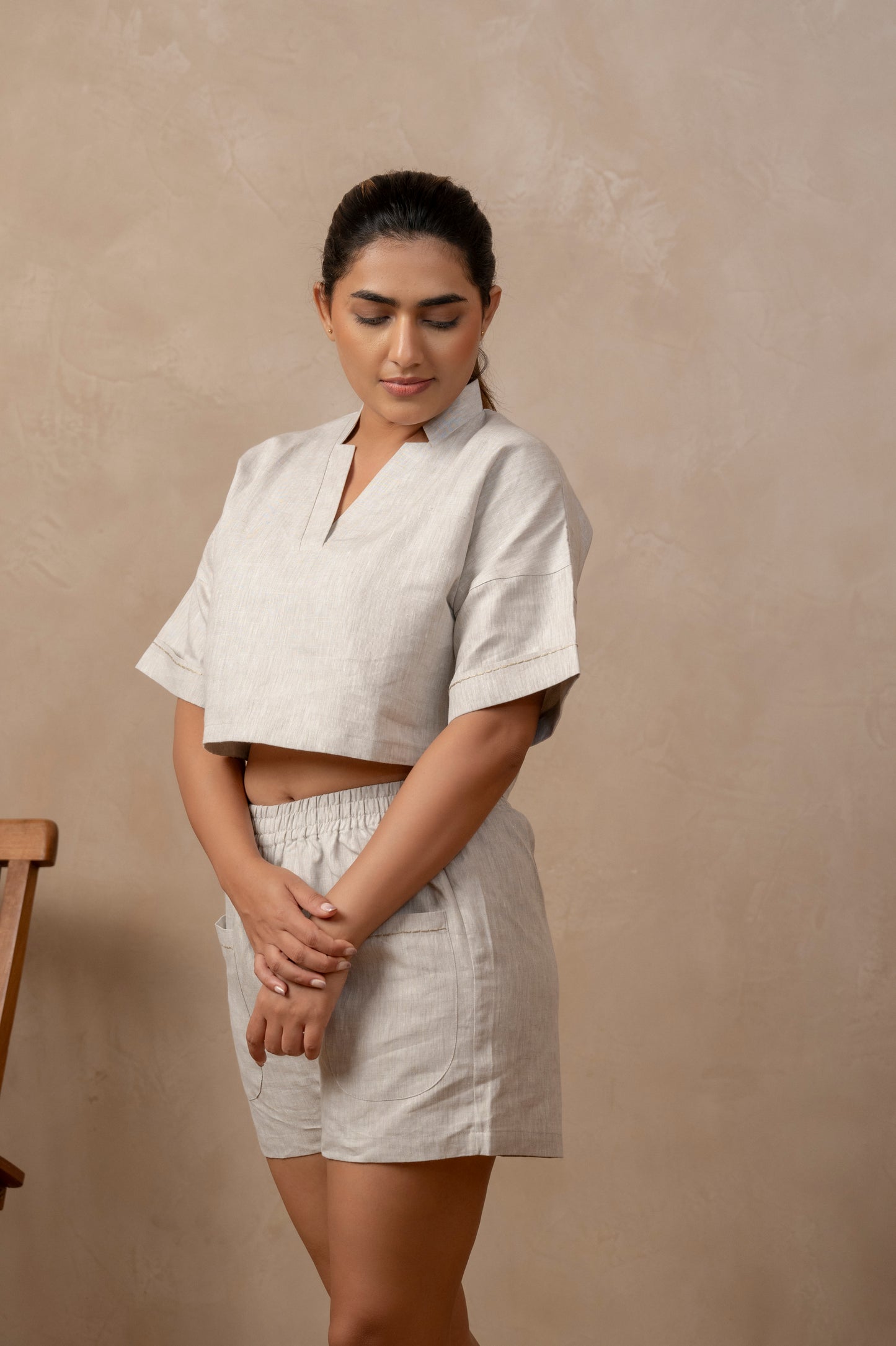 Rhea | Natural V-Neck Top - The Tulua Shop