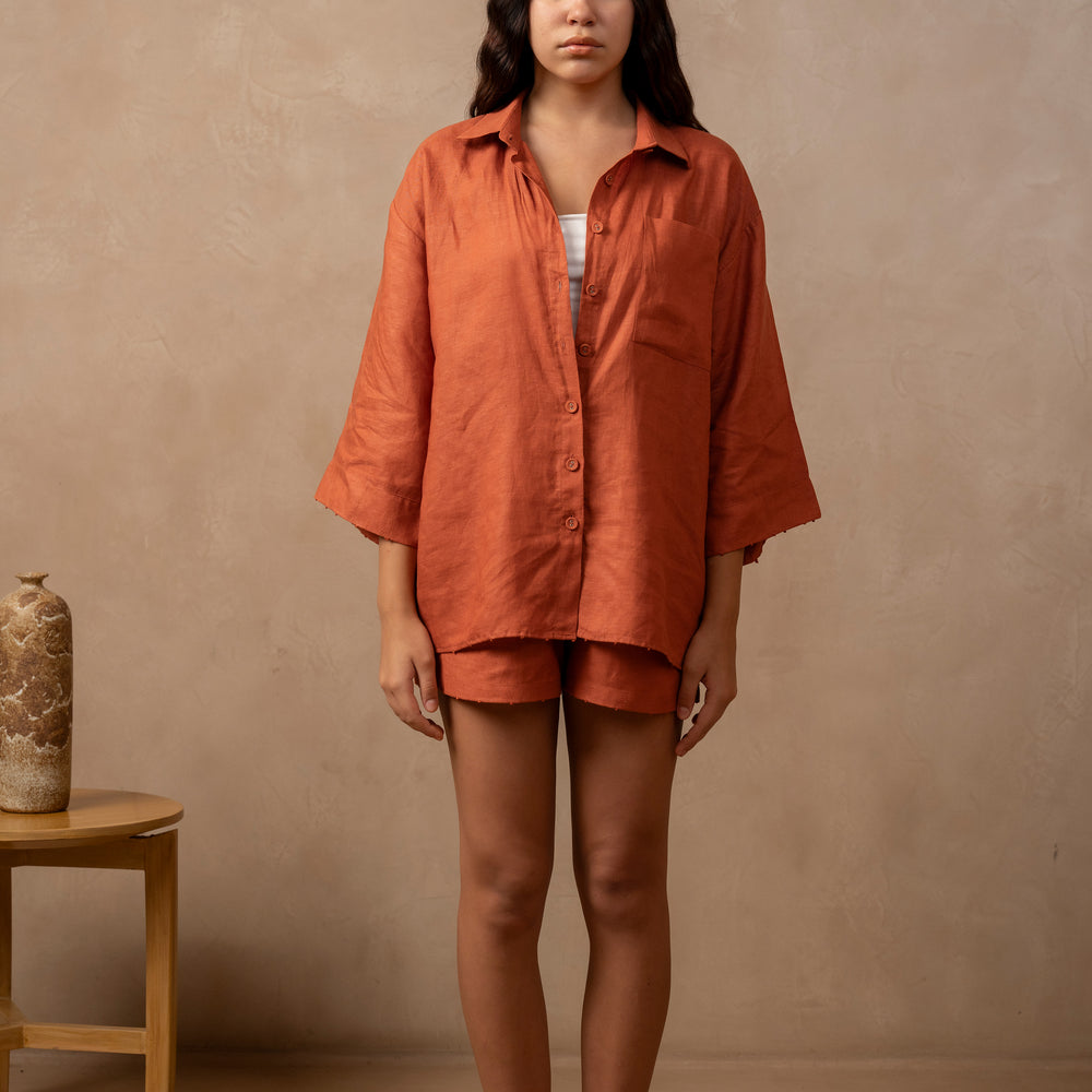 
                      
                        Tulua Oversized Shirt, Hemp Sustainable Fabric,  full view, Lounge set, comfort style, Co-ord, Beach vacation outfit, work outfit, casual, formal wear, handmade, slow fashion
                      
                    