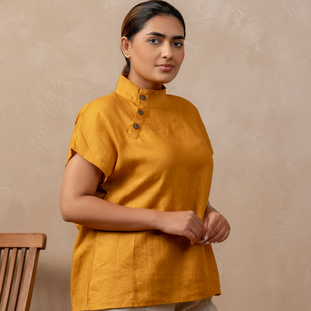 Avika | Chinese Collar Top in Gold - The Tulua Shop