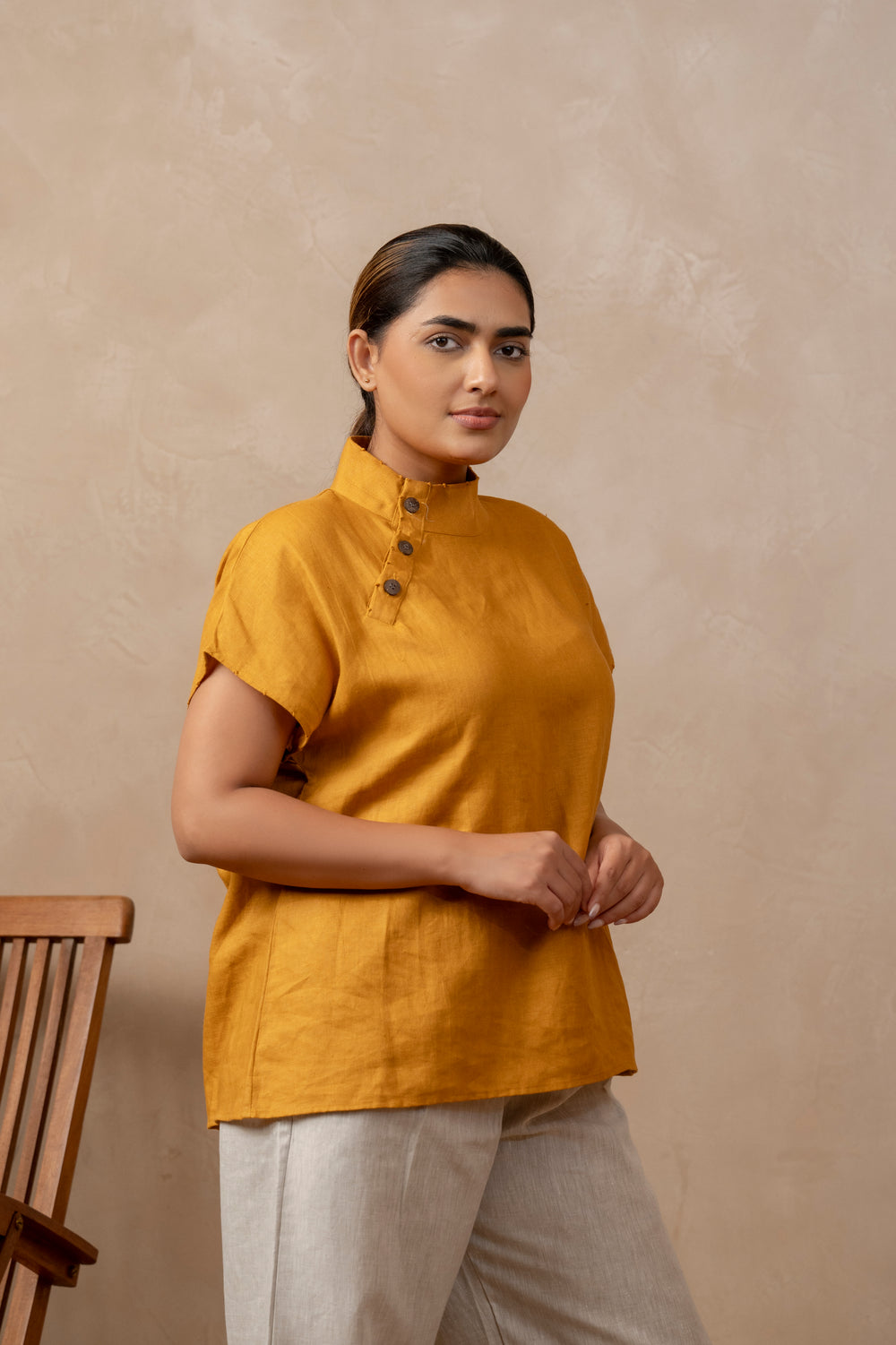 Avika | Chinese Collar Top in Gold - The Tulua Shop